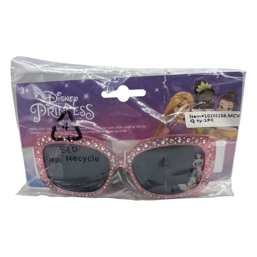 Disney Princess Girls Pink Rhinestone Sunglasses 2 Pack 100% UVA UVB Protection